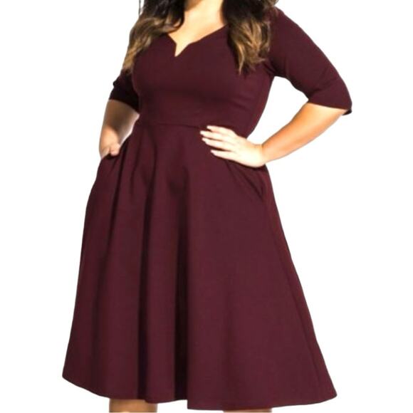 City Chic New Midi Dress A-line Ponte Knit Burgundy Wine Women’s Plus Size L/20 - Picture 1 of 15